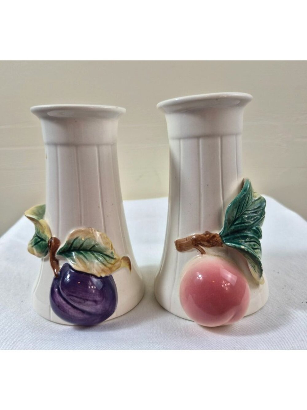 Vintage Royal Copley RCPC Fruit Salt & Pepper Shakers Peach Plum USA Pair